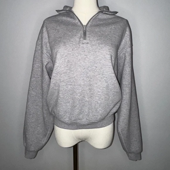 SKIMS Heatherex Grey Cotton Fleece Quarter Zip Sweatshirt - Picture 1 of 5